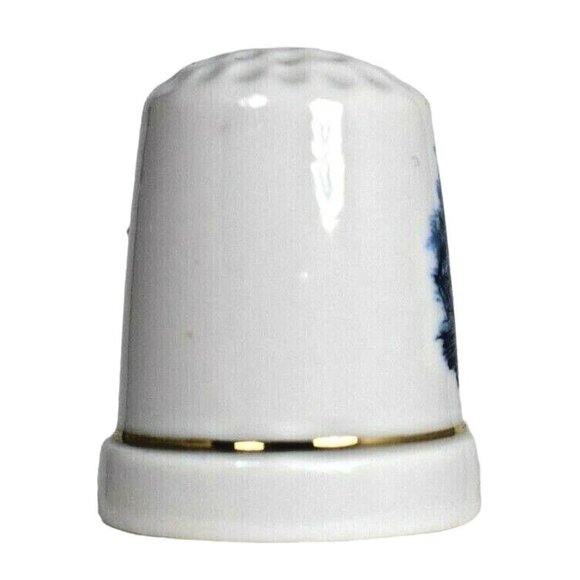 Galleon Schooner on the Sea Blue Background Souvenir Porcelain Thimble - Picture 2 of 5